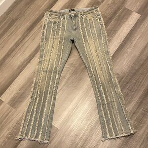 Mens Distressed Striped Flare Jeans by Fashion Nova